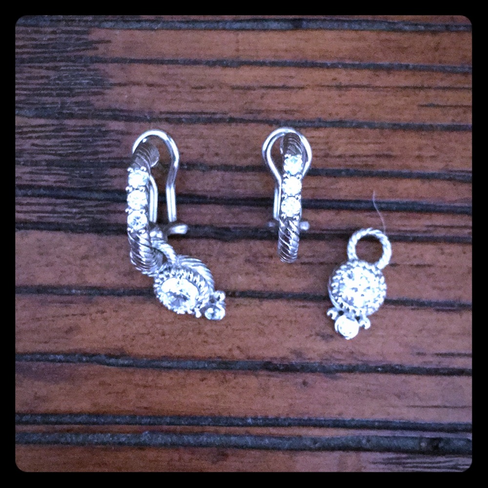 Silver CZ hoops with charm dangle